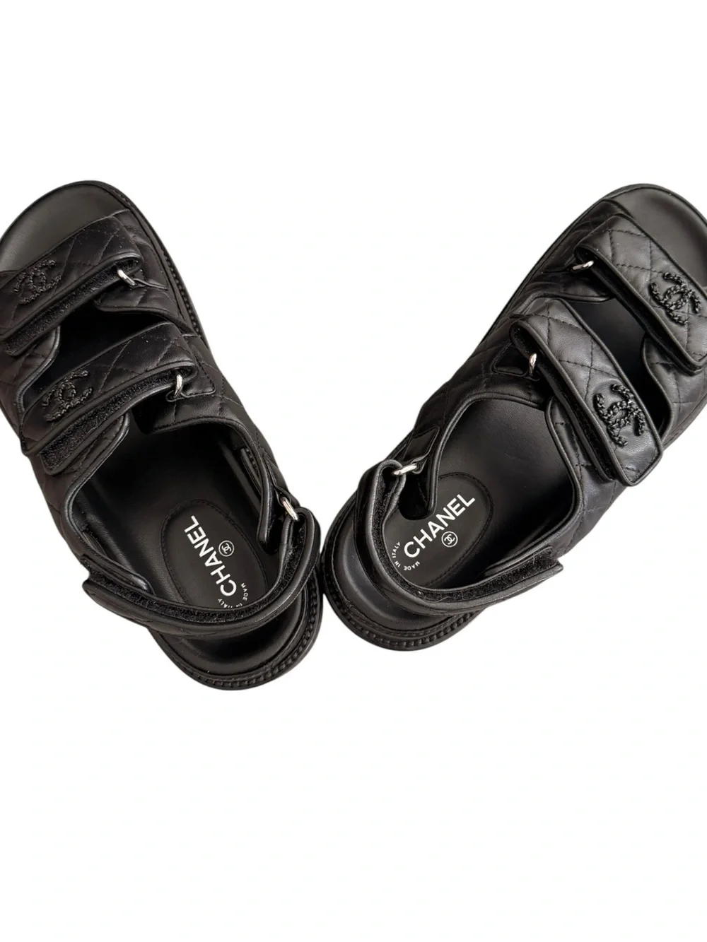 CHANEL Black Quilted Leather Kids Double-Strap Sandals